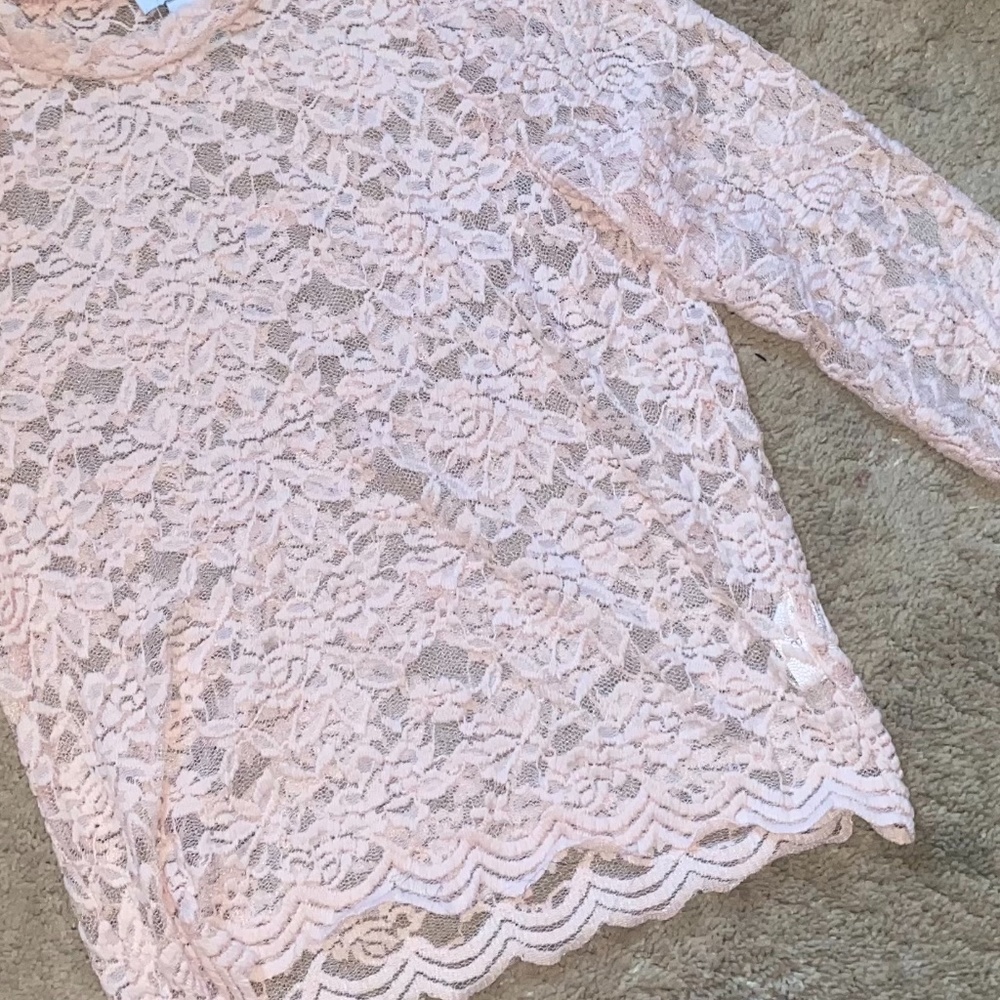 Cream pink placed long sleeve turtleneck top blouse